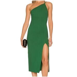 Lovers and Friends Green Asymmetric Neckline Kim Midi Dress Side Slit Size Small
